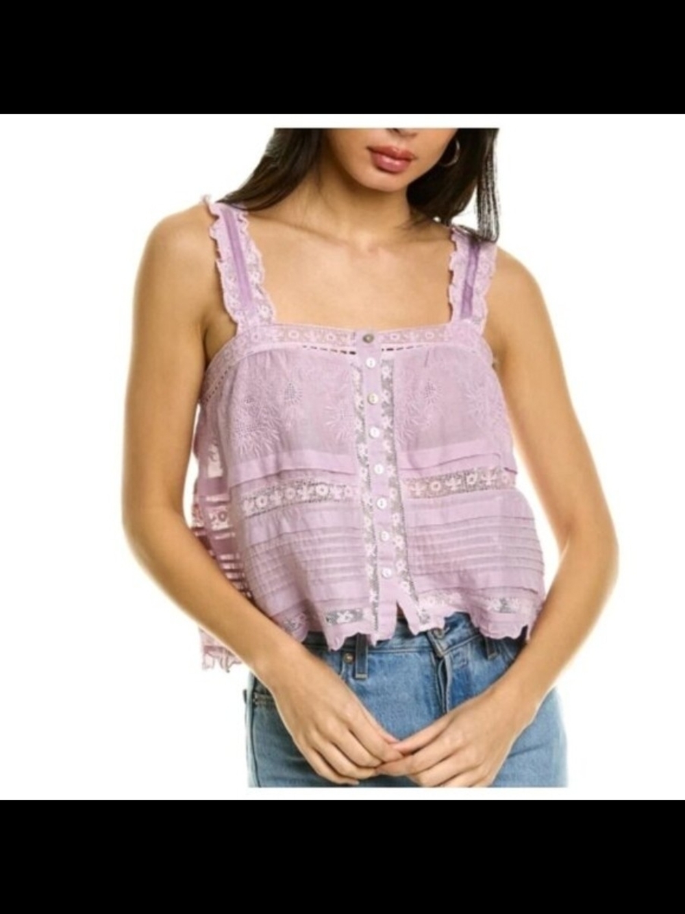 LoveShackFancy Lavender Lace-Trim Button Cami